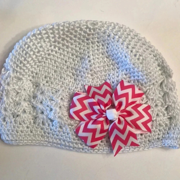 BOUTIQUE NEW BABY GIRLS 6 BOWS WHITE HAT PINK - Picture 7 of 10